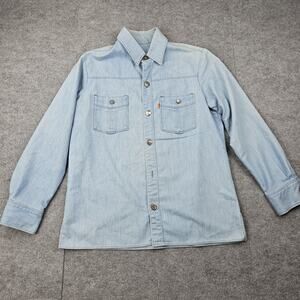 Vintage 1970 Levis Denim Shirt Mens Large Blue Orange Tab Native American Button